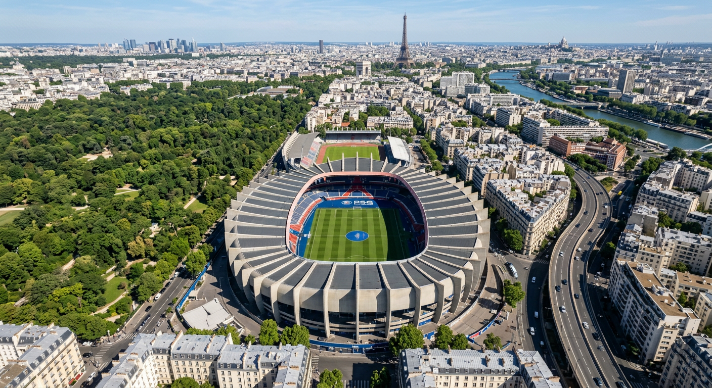 Le Parc des Princes à Paris, vu du ciel